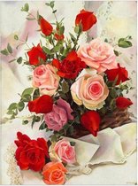 JDBOS ® Schilderen op nummer Volwassenen - Rode en roze rozen - Paint by numbers - Verven volwassenen - 40x50 cm