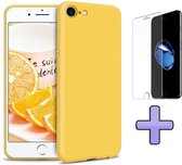 iPhone SE (2020) Hoesje Geel - Siliconen Back Cover & Glazen Screen Protector