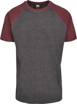 Urban Classics Heren Tshirt -4XL- Raglan Contrast Grijs/Bordeaux rood