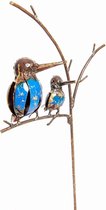METAAL MOEDER EN BABY BLAUWE IJSVOGEL OP TAKJE