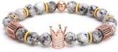 AWEMOZ Natuursteen Armband - Luxe Kralen Armbandje - Kroon - Grijs/Brons - Cadeau