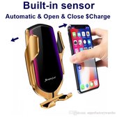 R1 Smart Sensor Car Wireless Charger - Goud - Draadloos - Qi Technologie - Telefoonhouder - Smartphone holder - Auto oplader telefoon - Telefoon Oplader - Oplader - Slimme Sensor - Universeel