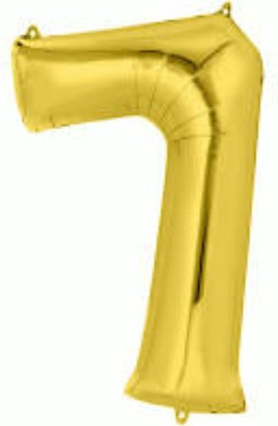 Folie ballon XL cijfer 7 goud kleur is + - 1 meter groot  groot  inclusief een flamingo sleutelhanger