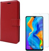 Huawei P30 Lite Portemonnee hoesje rood met 2 stuks Glas Screen protector