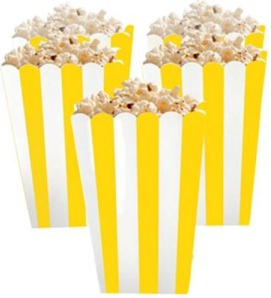 Foto: Popcorn bakjes geel 6 stuks 16 cm hoog popcornbakjes chipsbakjes snackbakjes kinderverjaardag kinderfeestje 