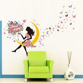 Muursticker Meisje op Maan| Vlinders |  Wanddecoratie | Muurdecoratie | Slaapkamer | Kinderkamer | Babykamer| Meisje | Decoratie Sticker