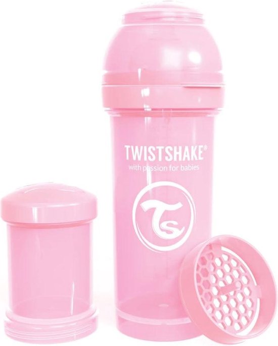Twistshake Biberon anti-colique 260ml Rose pastel 2 mois+