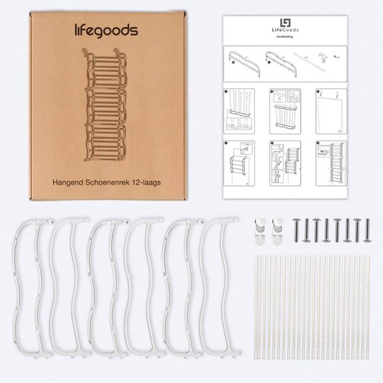 LifeGoods Schoenenrek - 12 Laags - Geschikt voor Stompe en Opdekdeuren - 36 Paar Schoenen - Metaal - LifeGoods