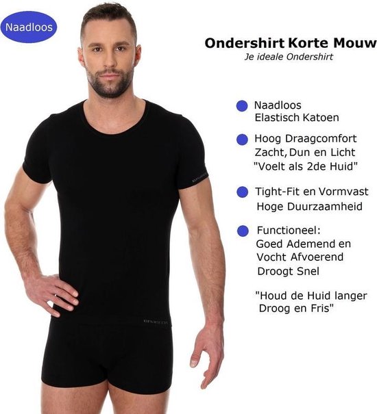 Brubeck Comfort Heren Ondergoed T Shirt Ondershirt Naadloos Elastisch Katoen Zwart. bol