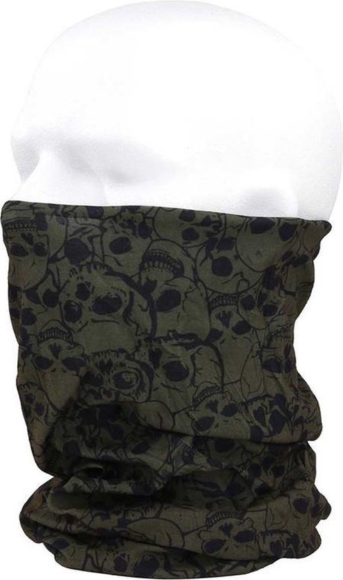 Morf sjaal groen met schedelprint voor motorrijders - Hals mond neus bandana / doek - Anti stof wrap voor gezicht