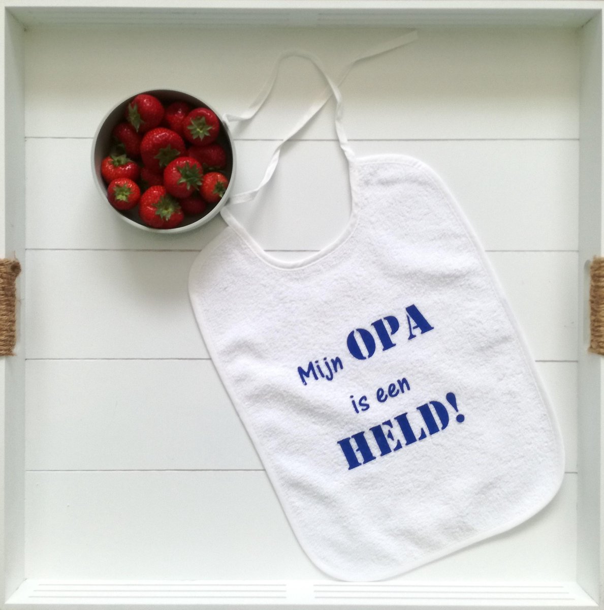 Goedkoopste Slabbetje Mijn opa is een held! Wit/blauw