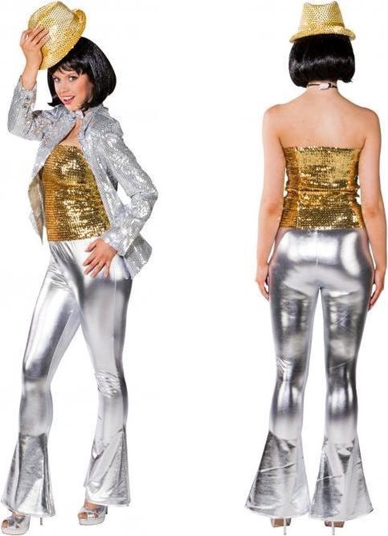 Disco flair broek zilver glimmende dames L/XL | bol.com