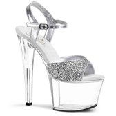 Pleaser Sandaal met enkelband, Paaldans schoenen -38 Shoes- SKY-310 Paaldans schoenen Zilverkleurig/Transparant