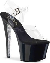 Pleaser Sandaal met enkelband, Paaldans schoenen -38 Shoes- SKY-308CRS Paaldans schoenen Zwart/Zilverkleurig