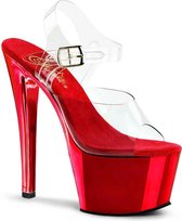 Pleaser Sandaal met enkelband, Paaldans schoenen -37 Shoes- SKY-308 Paaldans schoenen Rood/Transparant