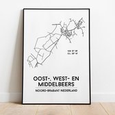 Oost-, West- en Middelbeers city poster, A4 zonder lijst,  plattegrond poster, woonplaatsposter, woonposter