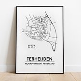 Terheijden city poster, A3 zonder lijst, plattegrond poster, woonplaatsposter, woonposter