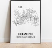 Helmond city poster, A4 met lijst, plattegrond poster, woonplaatsposter, woonposter