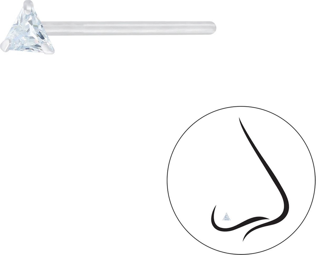 Joy|S - Zilveren neuspiercing driehoek 3 mm zirkonia 2 stuks