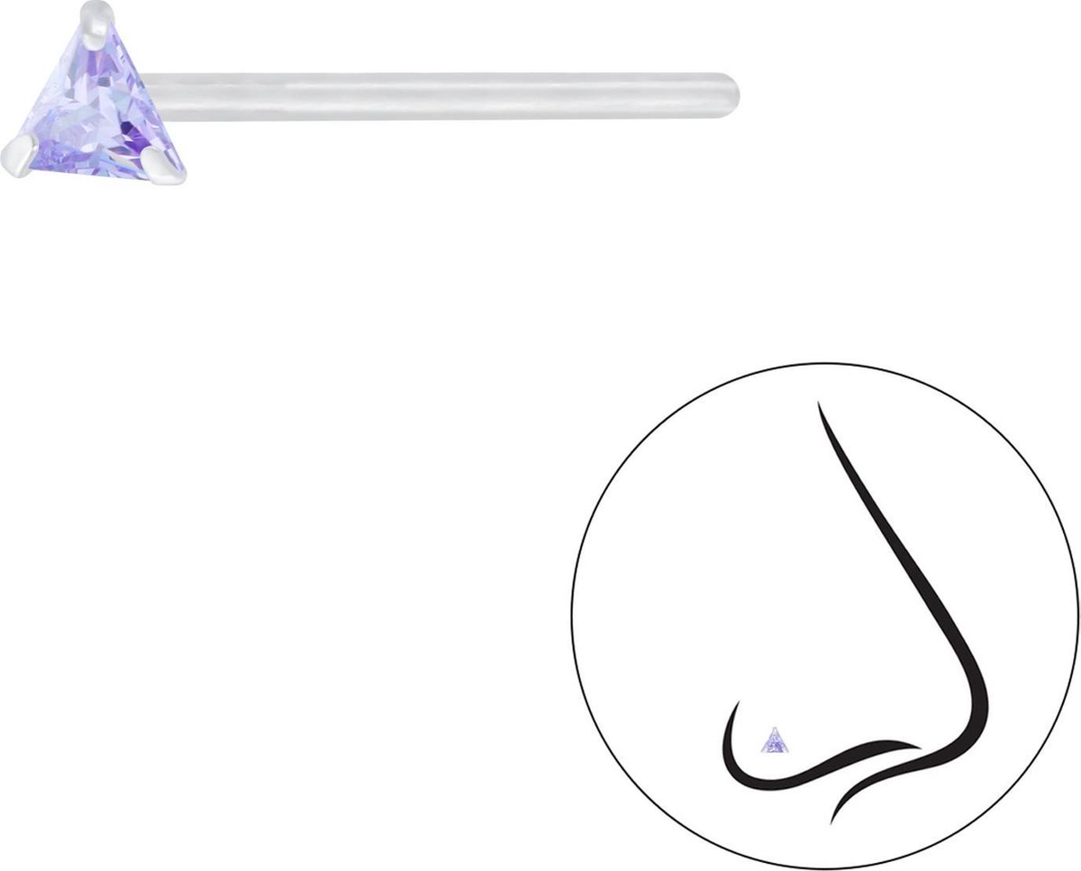 Joy|S - Zilveren neuspiercing driehoek zirkonia lila paars 2 stuks