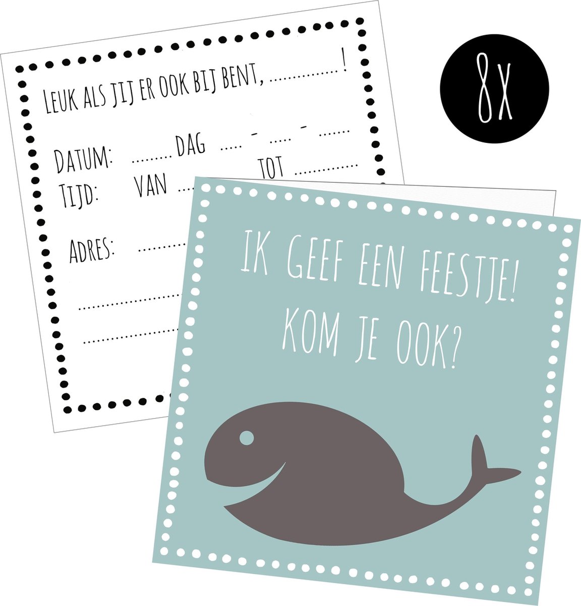 8x Uitnodiging Kinderfeestje / Uitnodigingen Verjaardag | VIS | jongen / meisje | incl. enveloppen