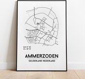 Ammerzoden city poster, A4 zonder lijst, plattegrond poster, woonplaatsposter, woonposter