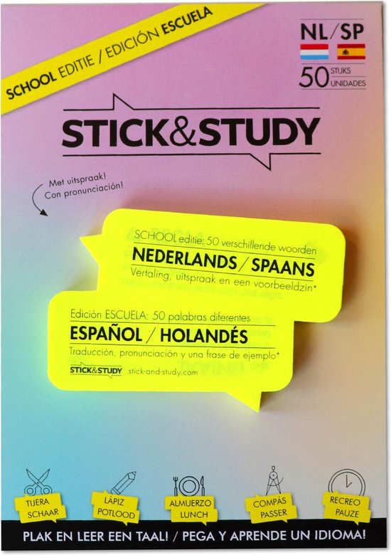 Stick and Study – Spaans leren met sticky notes! - 50 vel - NEDERLANDS / SPAANS - School editie -