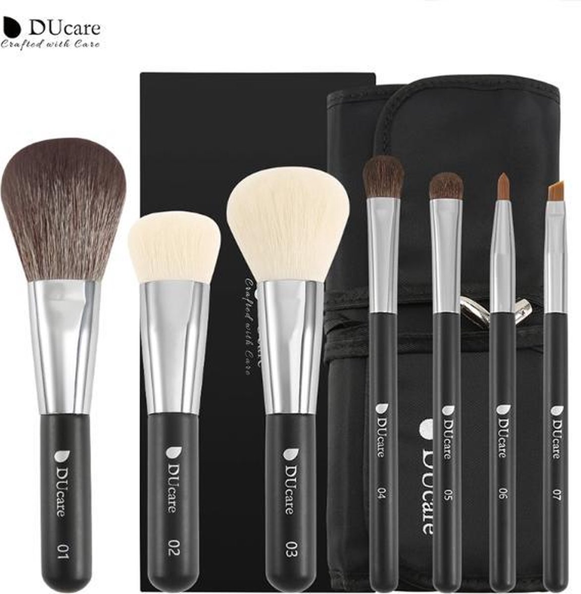 DUcare - Professionele make-up set - 7 delig - Make-up kwasten met etui - Brush set - Poeder kwast - Foundation - Oogschaduw - Make-up kwasten geschenkset - Zwart