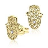 Joy|S - Zilveren Hamsa oorbellen 7 x 10 mm 14k goudplating