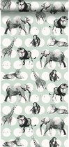 ESTAhome behangpapier dieren met stippen mintgroen en zwart - 128713 - 53 cm x 10,05 m