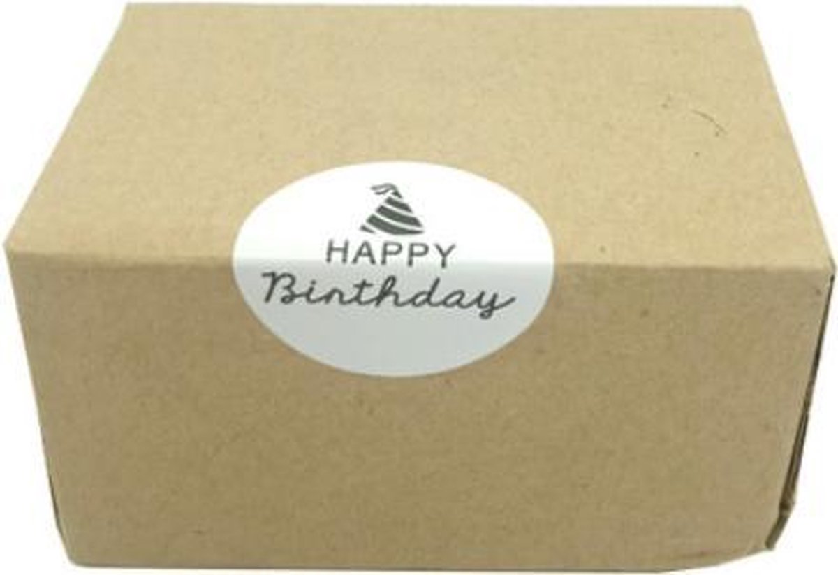 Sluitsticker - Sluitzegel – Sticker - Happy Birthday met feesthoed | Verjaardagskaart - Envelop | Naturel & Wit & Zwart | Vintage | Envelop sticker | Cadeau - Gift - Cadeauzakje – Traktatie versieren | Chique & Leuk inpakken | Feestmuts - Feestje — afbeelding 3