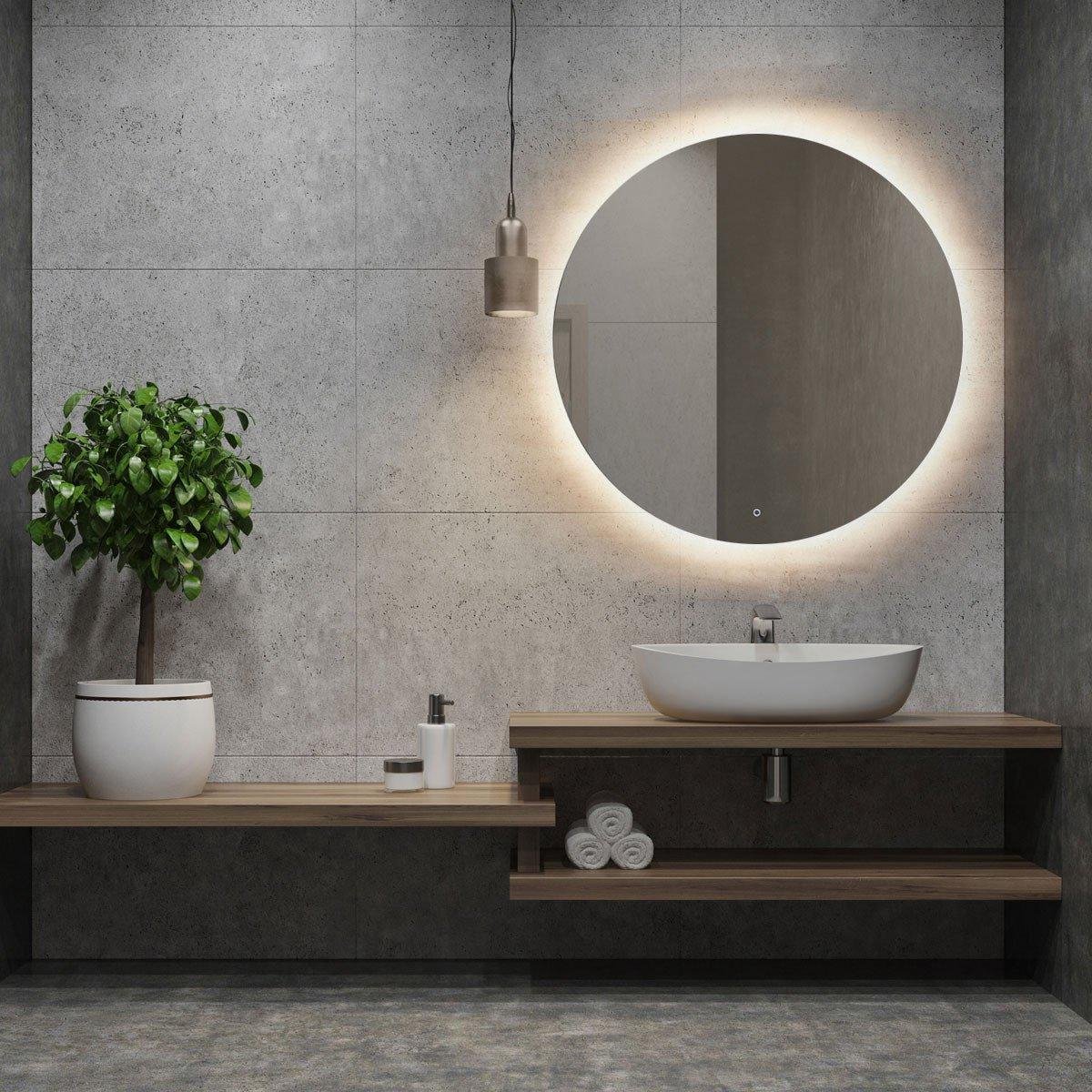 Diamond Line Lana - Badkamerspiegel met LED Verlichting en Verwarming - 100x100 - Rond - Touch Lichtschakelaar - Dimbaar