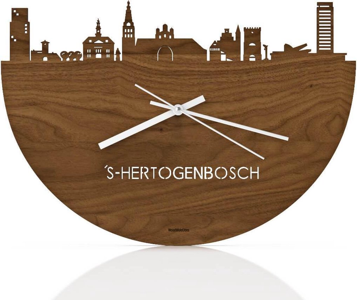 Skyline Klok 's-Hertogenbosch Notenhout - Ø 40 cm - Stil uurwerk - Wanddecoratie - Meer steden beschikbaar - Woonkamer idee - Woondecoratie - City Art - Steden kunst - Cadeau voor hem - Cadeau voor haar - Jubileum - Trouwerij - Housewarming -