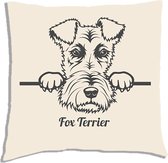 Sierkussen - Fox Terrier - Wit - 45 Cm X 45 Cm