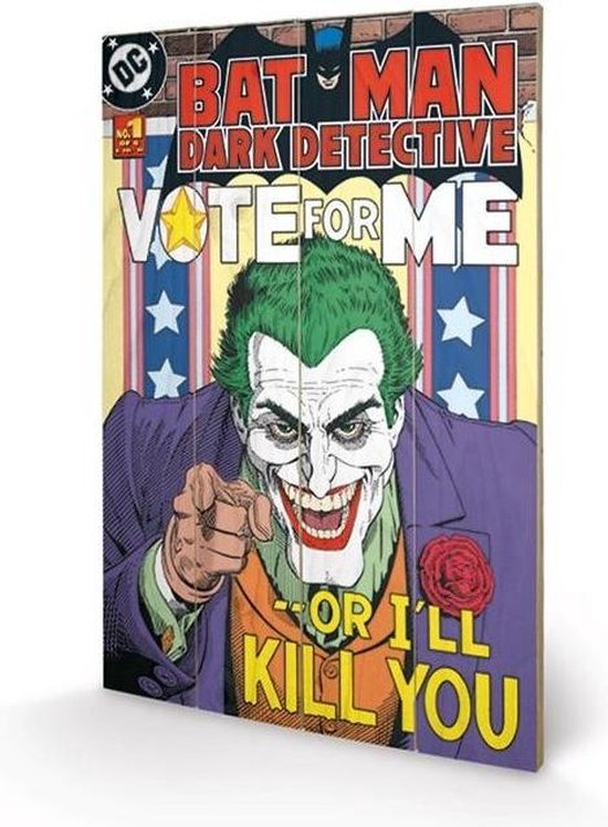 DC COMICS - Impression sur bois 40X59 - Le Joker vote pour moi