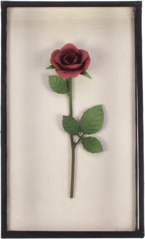Roze roos in kastje - glazen vitrinekast staand of hangend - display