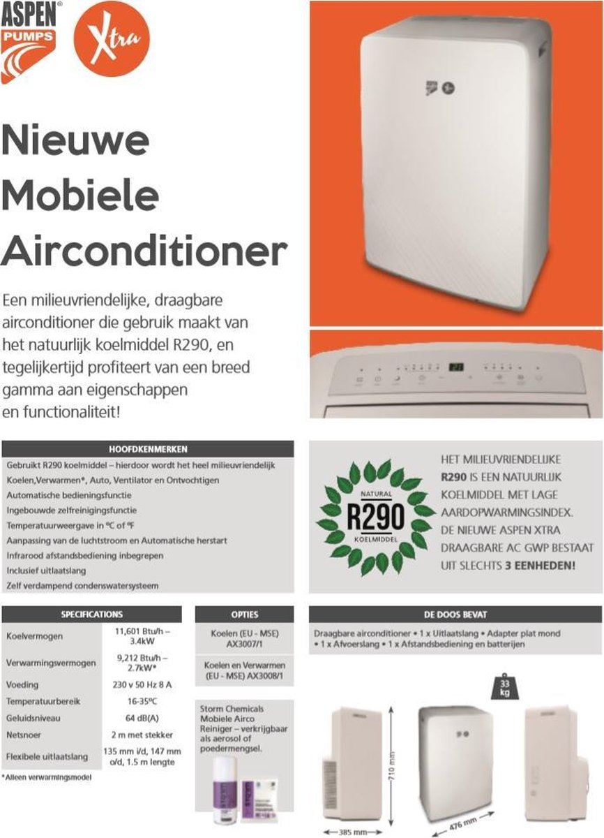| Aspen Extra Eco Mobiele airco 3.5 kw 12000 ECO DE ECO 698 mobiele air conditioner voor € 99,99 (50