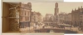 Wijnkist - Oud Stadsgezicht Utrecht Dom - Oude Foto Print op Houten Kist - 19x36 cm