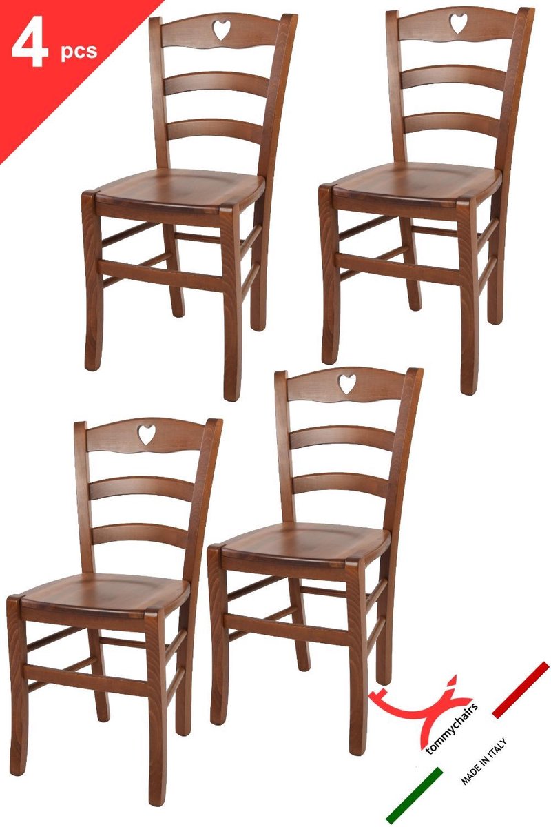 Tommychairs Cuore - Eetkamerstoelen - Set van 4 - Licht Walnoot - Hout