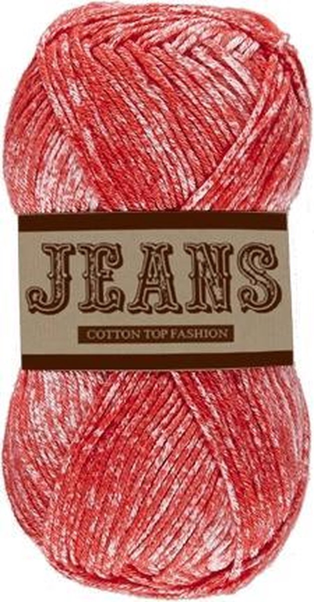 Lammy yarns Jeans gemeleerd katoen garen - rood met wit (06) - naald 3,5 a  4mm | bol.com