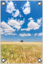 Tuinposter –Blauwe Lucht met Wolken en Boom– 40x60cm Foto op Tuinposter (wanddecoratie voor buiten en binnen)