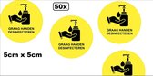 50x Corona sticker graag handen desinfecteren 5x5cm geel - Corona stickers raamsticker winkel raam muur COVID-19