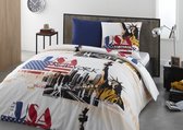 100% katoen dekbedovertrekset 240x220 cm + 2 slopen 65x65 cm CITY OF NEW-YORK - FLANEL KWALITEIT (met flessenhals instopstrook)