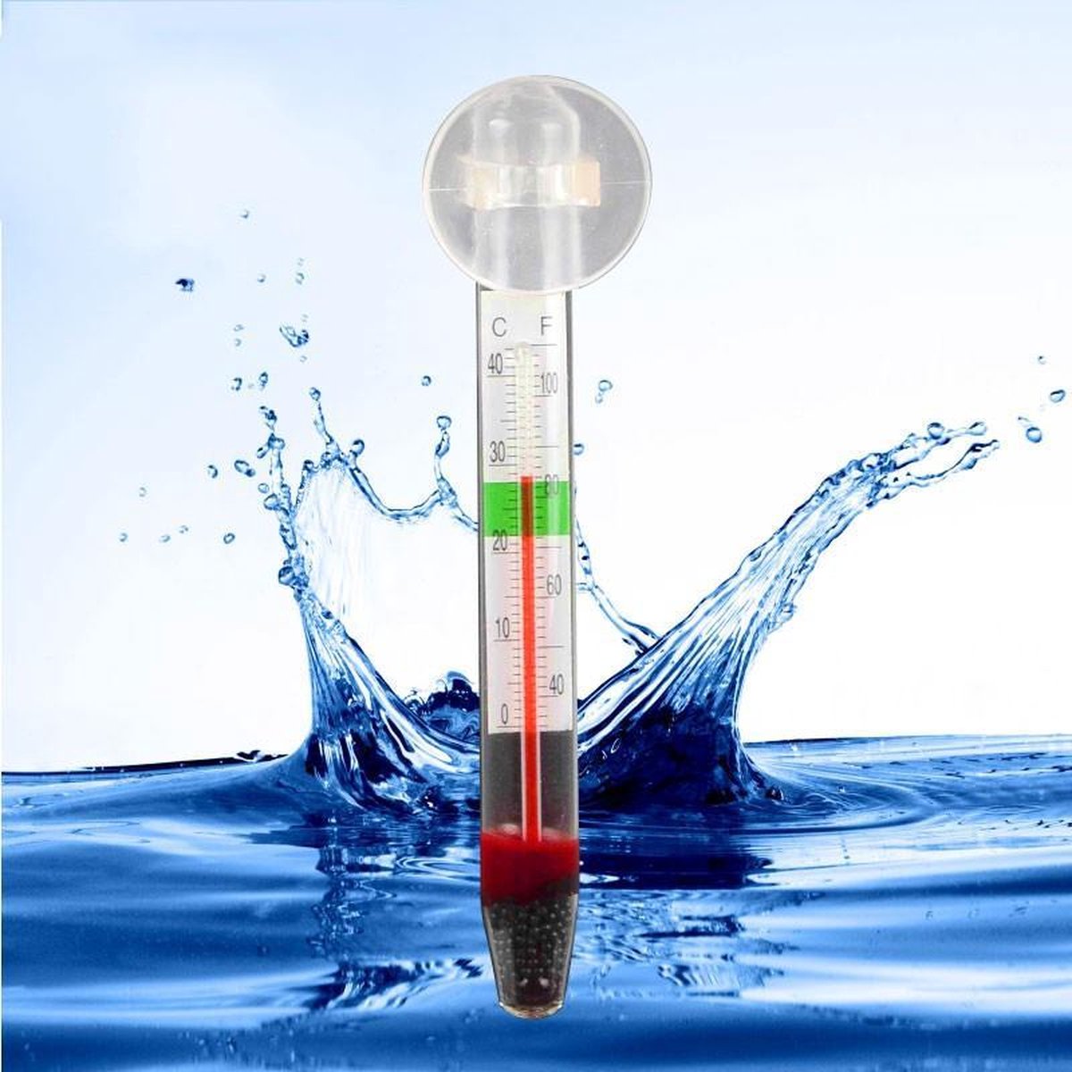 WiseGoods Aquarium Thermometer - Analoge Watertemperatuurmeter met Zuignap - Thermometer Glas 0-40 Graden Celsius