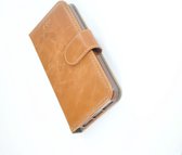 Lichtbruin Echt Leder Wallet Bookcase Portemonnee Hoesje iPhone 5 / 5S / SE