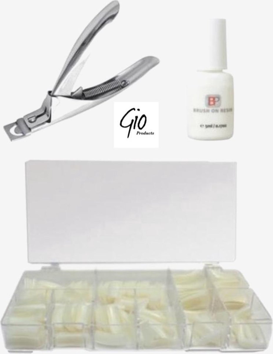 Goedkoopste Nageltips Naturel 500 Stuks Nagellijm 5ml Tipknipper Zilver - Voordeelset