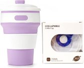 Koffiebeker - Inklapbare beker - duurzame beker- 100 % BPA vrij - Opvouwbaar beker - Reisbeker - Meeneem beker - Travel cup - 350 ml - Paars