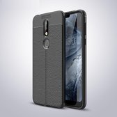 Litchi Texture TPU Shockproof Case voor Nokia 7.1 (zwart)
