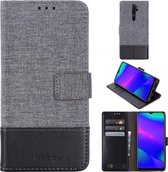 Voor OPPO A9 2020 MUMXA MX102 horizontale flip canvas stiksels lederen tas met houder & kaartsleuven & portemonnee (zwart)