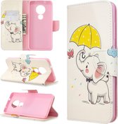 Voor Nokia 6.2 / 7.2 gekleurde tekening patroon horizontale Flip lederen tas met houder & kaartsleuven & portemonnee (olifant)